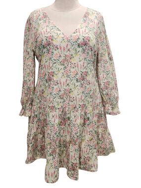 Francesca's Mi Ami Floral Long Sleeve Tiered Mini Dress XL Cottagecore Boho Chic